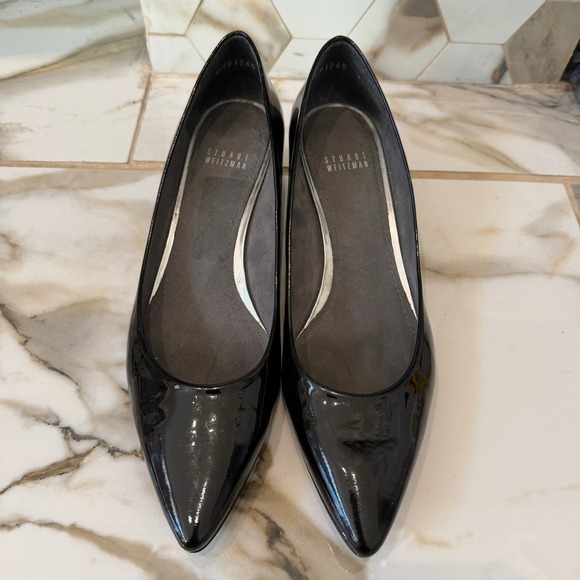Stuart Weitzman Black Patent Leather Pointed Toe Wedge Pumps OW91265 Mens 9.5 M - Picture 2 of 11